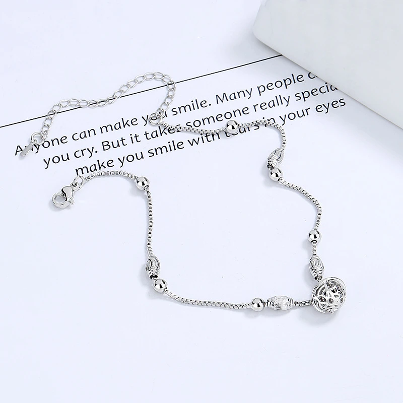 Vintage Chinese Style Hollow Palace Boll Foot Jewelry 925 Sterling Silver Anklets For Women Cute Bell Bracelets Girlfriend Gifts