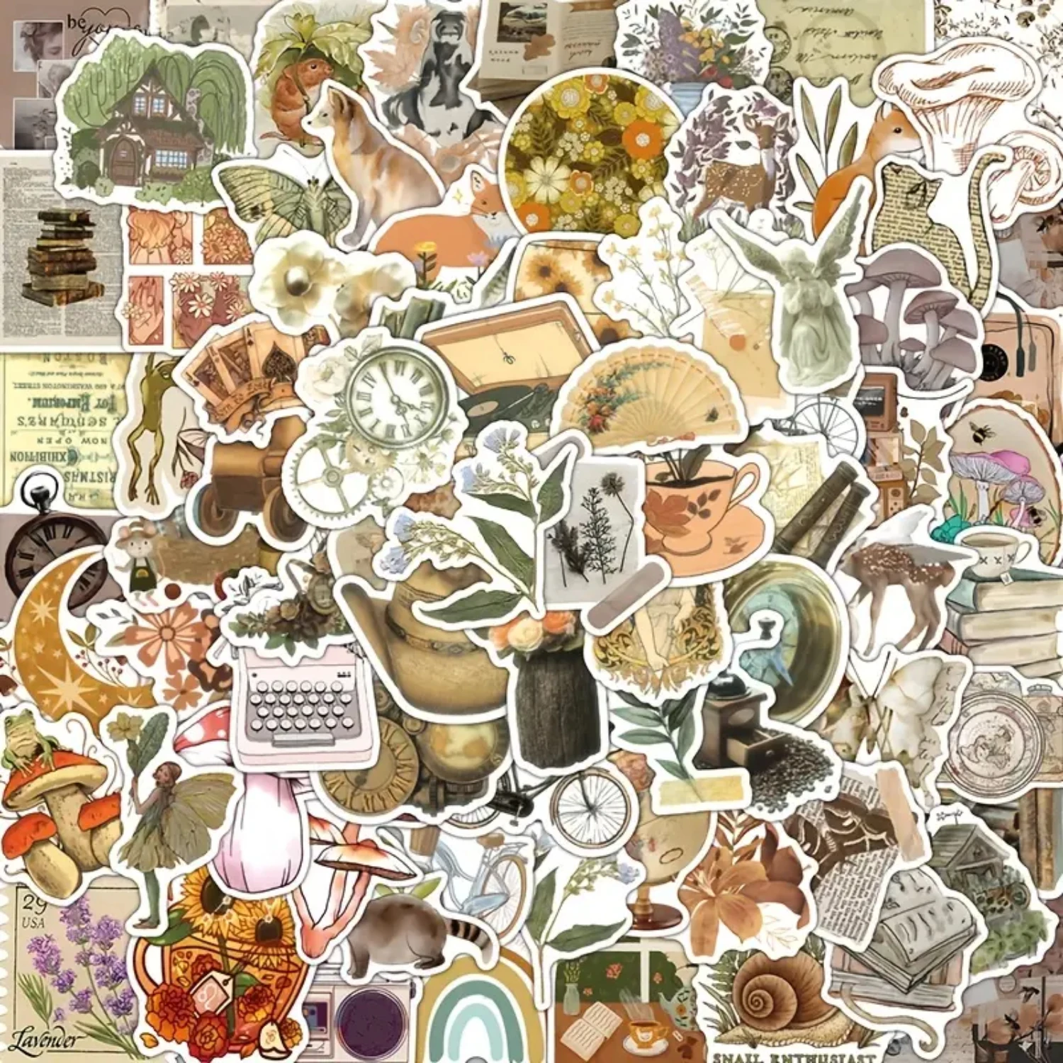 

200 PCS Vintage Aesthetic Scrapbooking Stickers,Retro Stamp Art Stickers Paper Stationary Kit Junk Journal For Computer And Lap