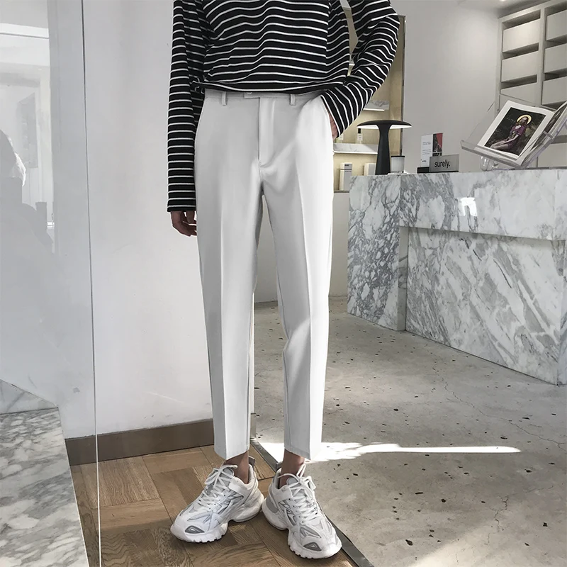 

Loose Straight Leg Men's Casual Trousers Spring Autumn Faionable Korean Sle Teenage ular Polyester West Pants