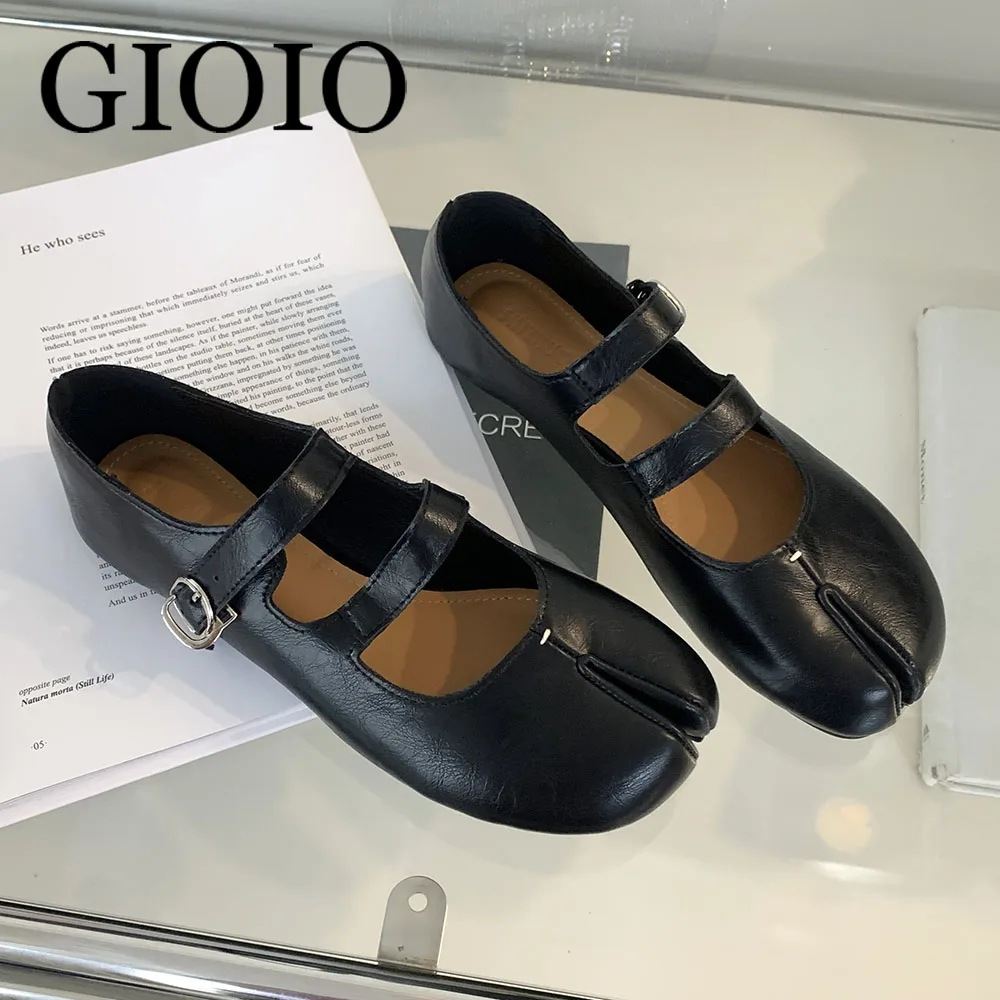 

Summer Autumn Women Flat Shoes Fashion Split Toe Flat Heel Laofer Shoes Shallow Soft PU Leather Casual Outdoor Mary Jane Shoes