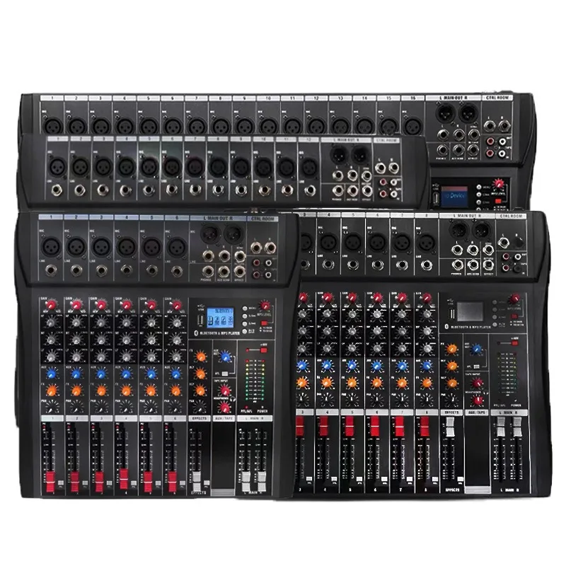 Series Audio Mixer 6 8 12 16 Channel Professional Stage Mixing Console With 48V Mic Power Supply