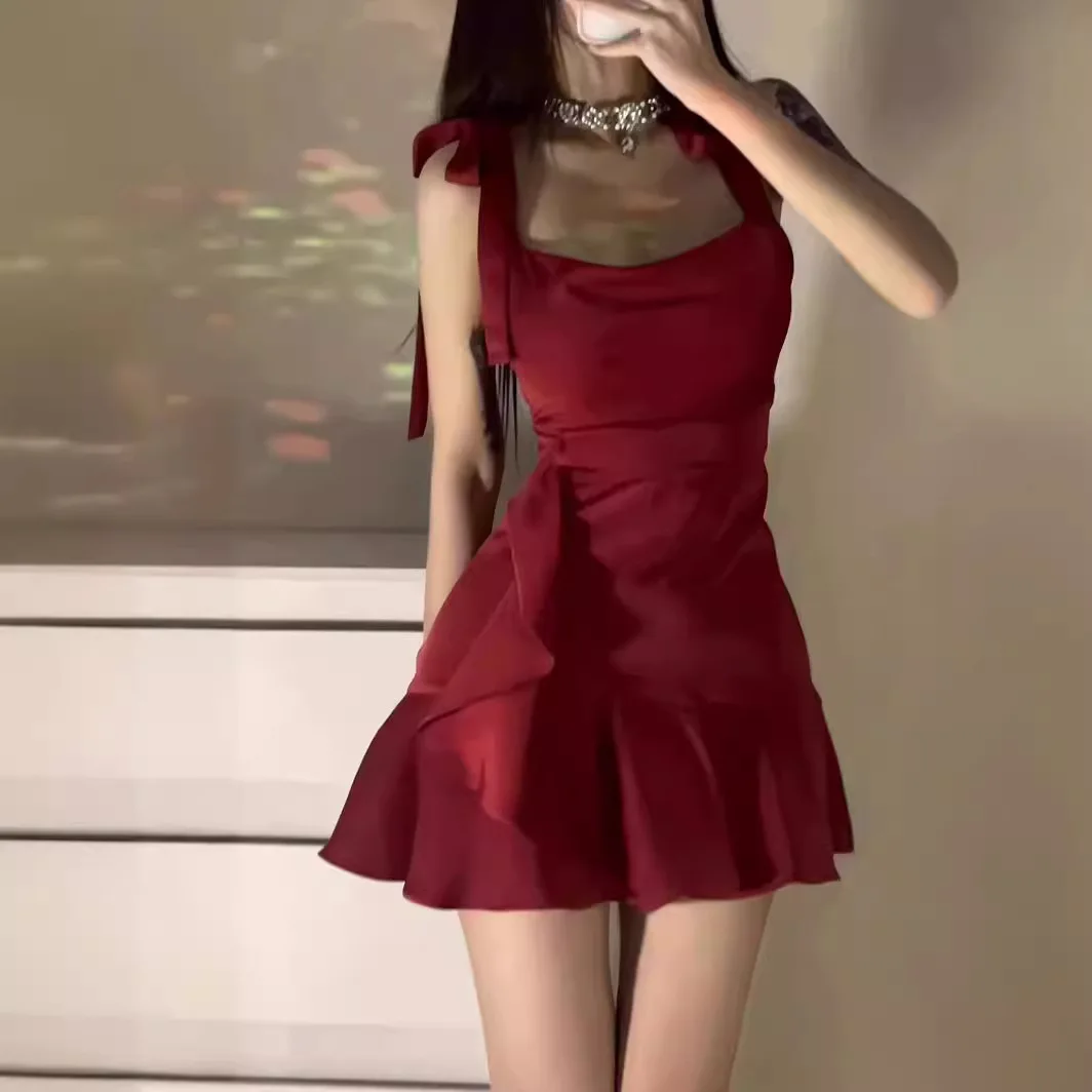 Summer Dresses New Style Ruffle Edge Spice Girl Skirt Camisole Dress Skinny Hip-hugging Short Dress Woman\'s Clothing Vestidos