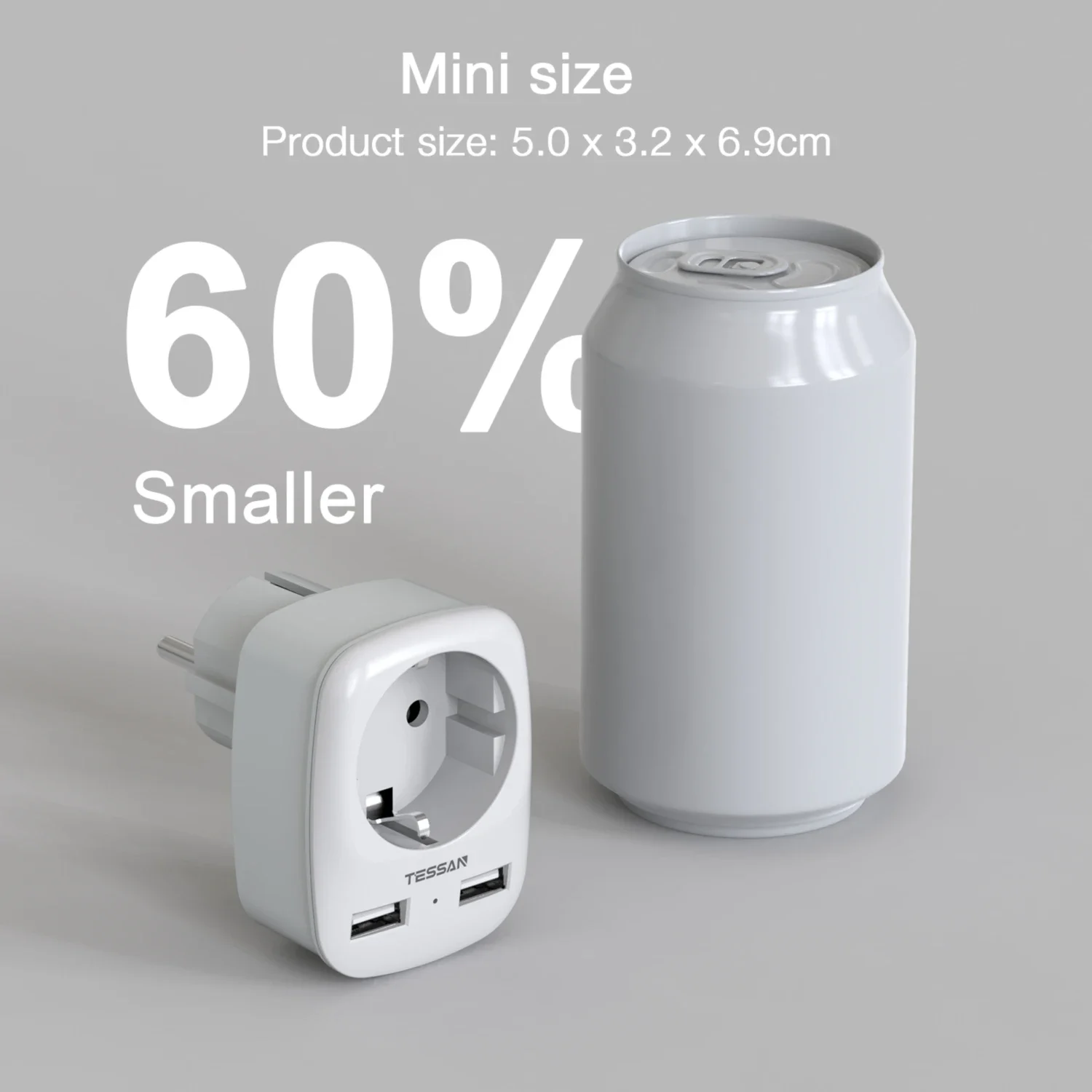 Adaptador de tomada múltipla USB TESSAN 4000W com 1 plugue Schuko e 2 portas USB A fonte de alimentação de carregamento de parede para escritório