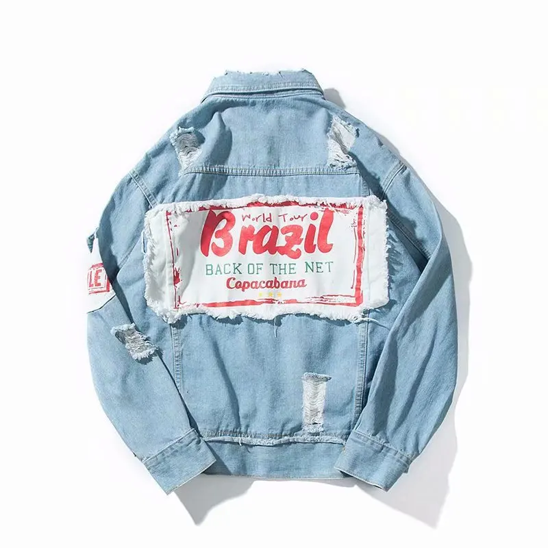 

Beggar Ripped Denim Jacket Men Patch Spring And Autumn Harajuku BF Wind Korean Style Trendy Handsome Casual Jacket Men's Coat