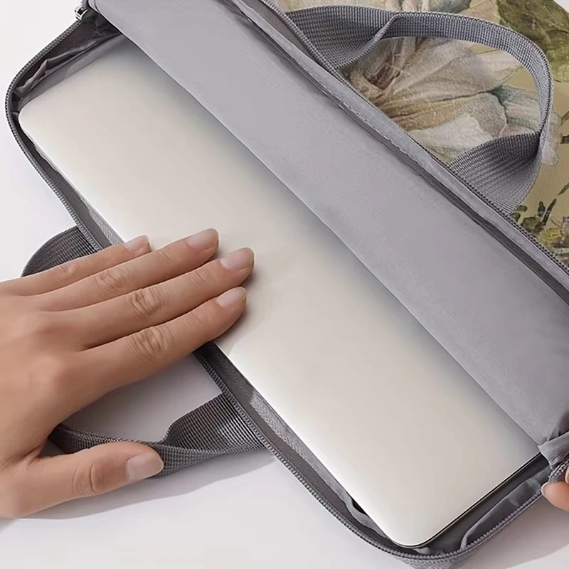 

14 Inch Laptop Bag Handheld Briefcase Floral Print Business Commuting Computer Case Protective Sleeve Cover