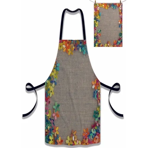 Else Carpet Else Color Mesh Flowers Patterned Fabric Chef Dish Kitchen Apron and Towel