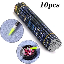 10 sztuk Nail Rhinestone Pickers samoprzylepny ołówek woskowy 22,5 cm diamentowy długopis do paznokci Nail Art żywica klejnot/zbieracz kryształów górskich też