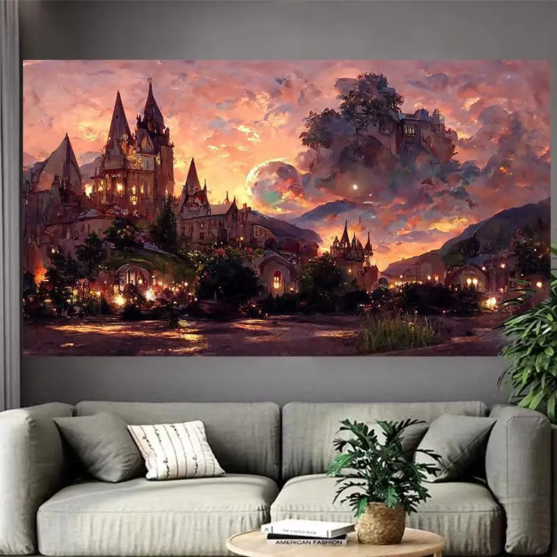 VIKAMA Hogwarts السماء المرصعة بالنجوم المناظر الطبيعية نسيج واضح اللون الطباعة غرفة المعيشة غرفة نوم ديكور السرير جدار معلق على الحائط