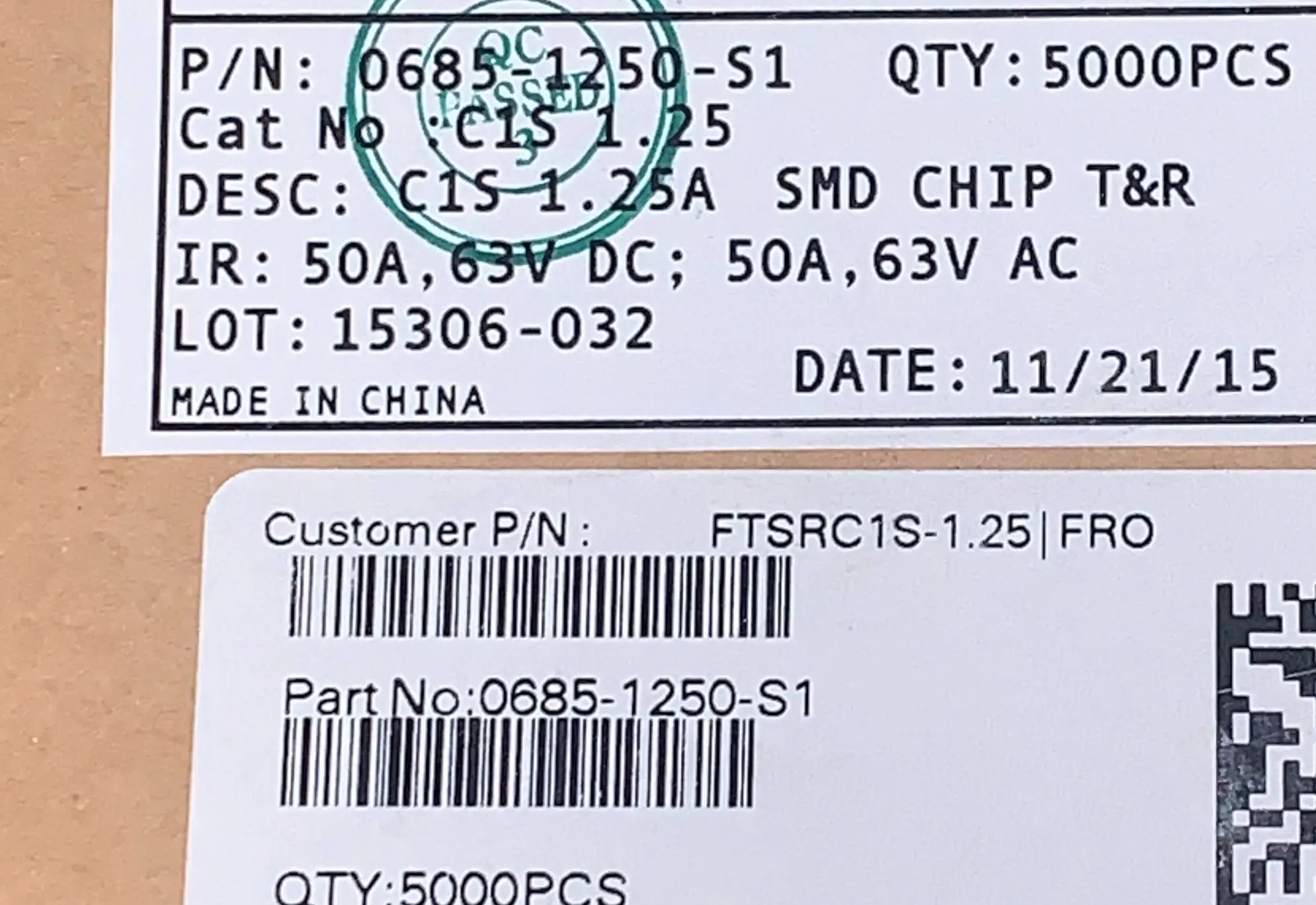 

10PCS 0685-1250-S1 15+ C1S 1.25A SMD MICRO FUSE SURFACE MOUNT