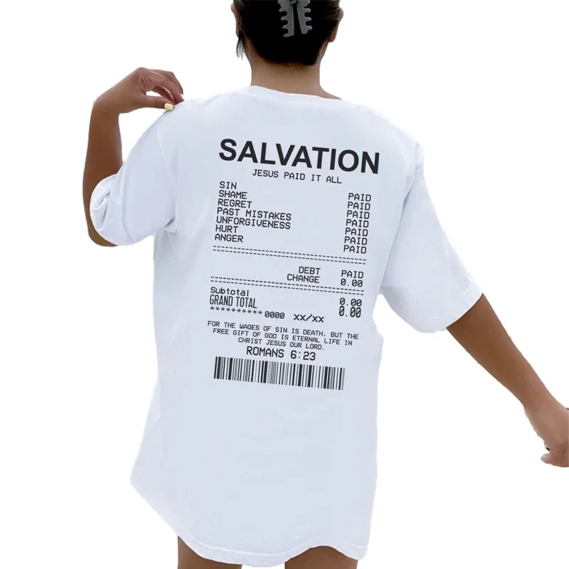 Donne Salvation Back Print bibbia Verse T-shirt oversize Funny Streetwear magliette cristiane Jesus Faith Tees regali Unisex top