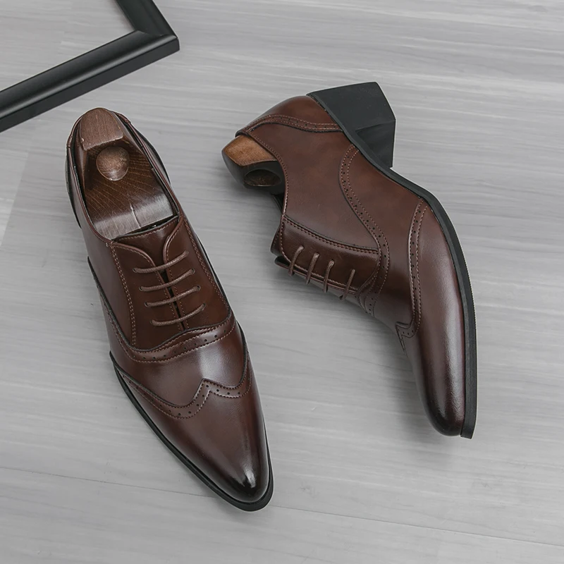 

Men Business Height-increasing Formal Shoes Men Casual Lace-up Fashionable High-heeled Leather Shoes Wedding Banquet Shoes Men