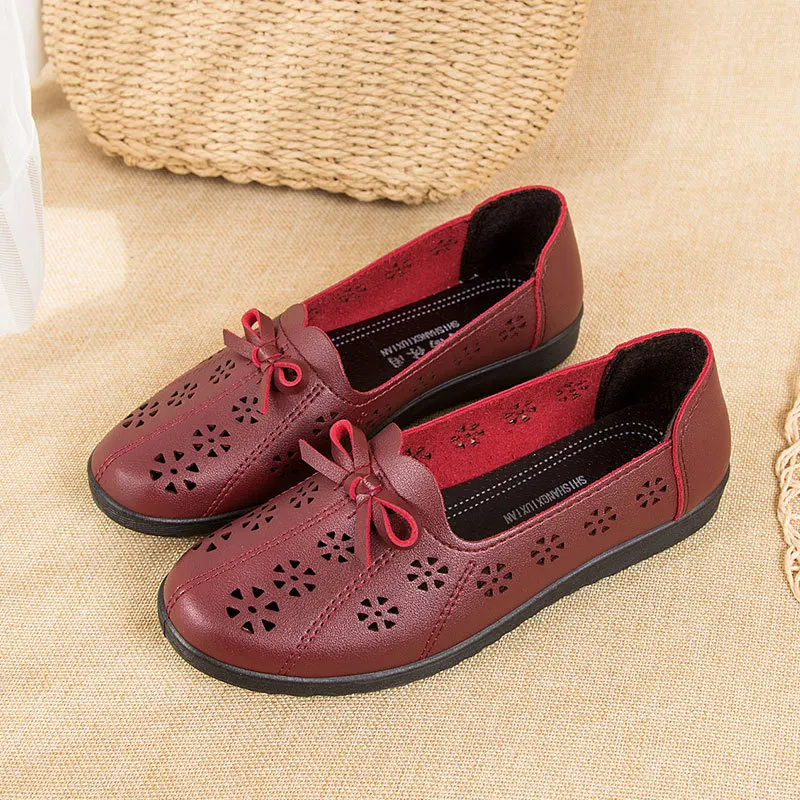 High Quality Women Leather Flats Shoes Soft Sole Comfortable Female Oxford Flats 2023 New Summer Breathable Casual Shoes Loafers