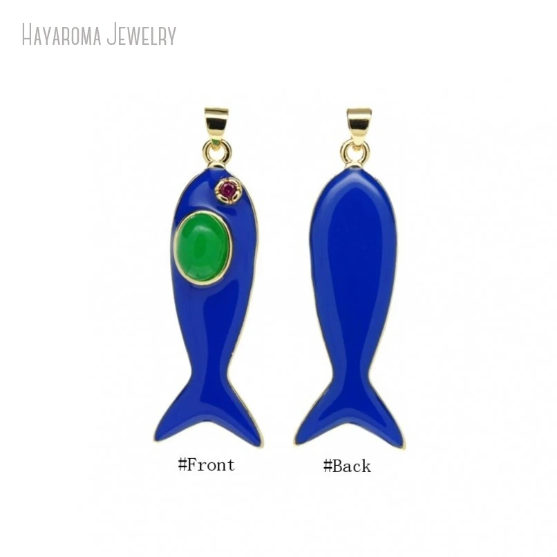 10Pcs Nautical Marine Organism Fish Dark Blue Enamel Invisible Setting Copper Wholesale Jewelry Gold Color Pendant PM51736