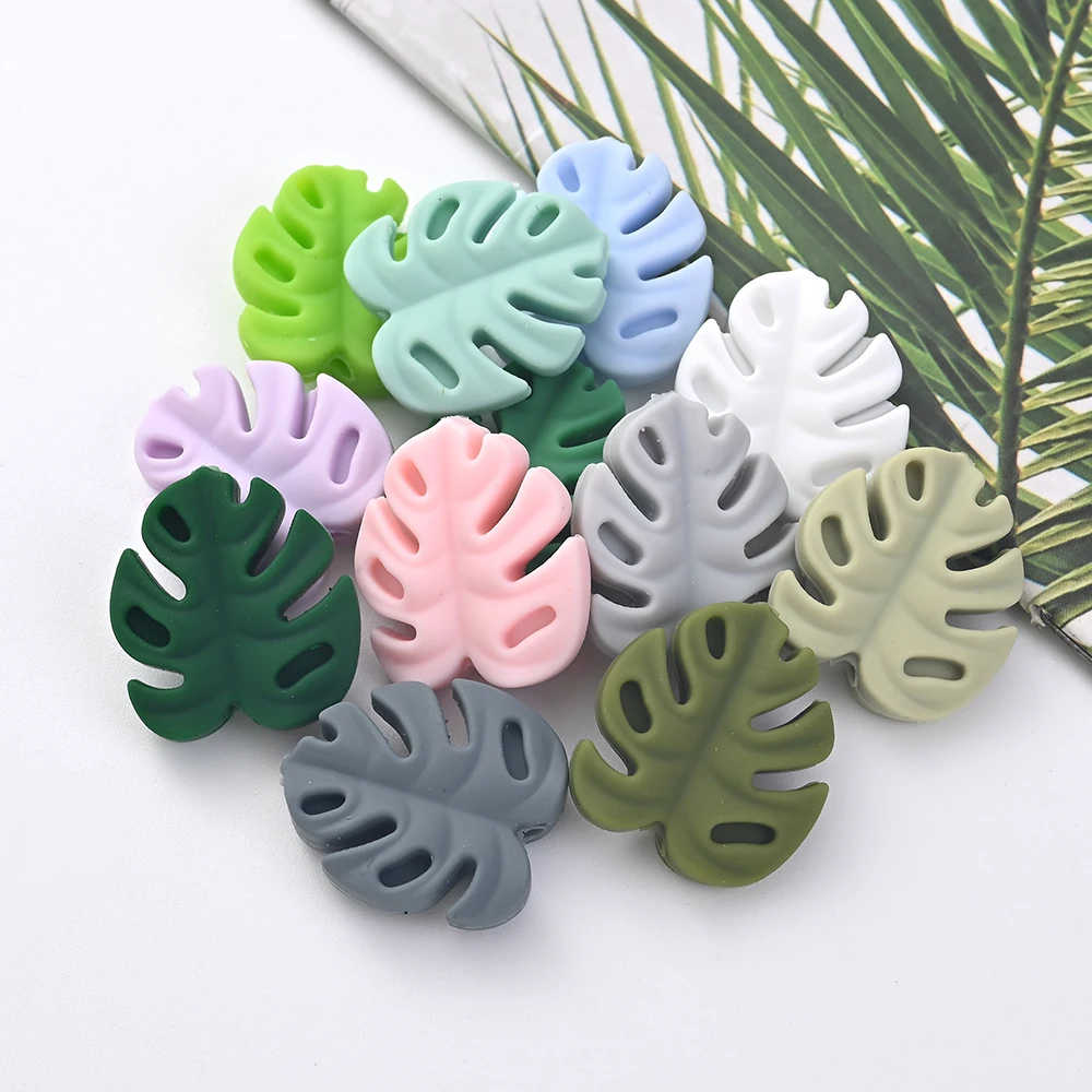 10Pcs New Cartoon Silicone Beads Big Leafs Loose Focal Beads DIY Bracelet Keychain Necklace Pen Accessories For Jewelry Making