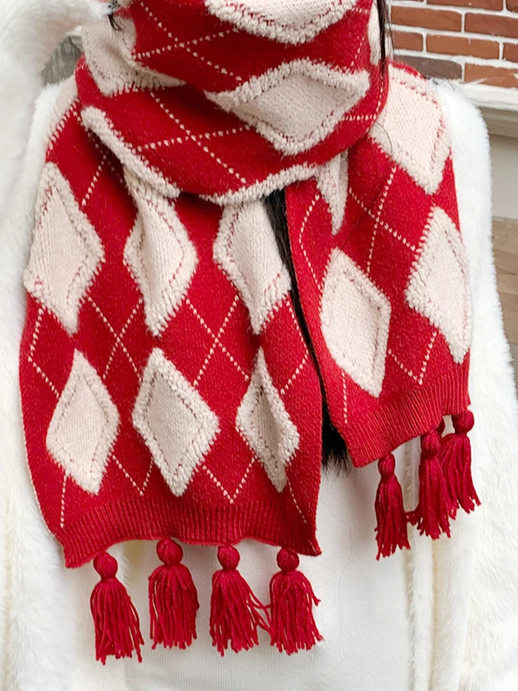 New Knitted Sweet Scarf Headscarf Winter Women Ladies Preppy Plaid Warm Scarve Pashmina Mujer Femme Foulard Christmas Wrap Shawl