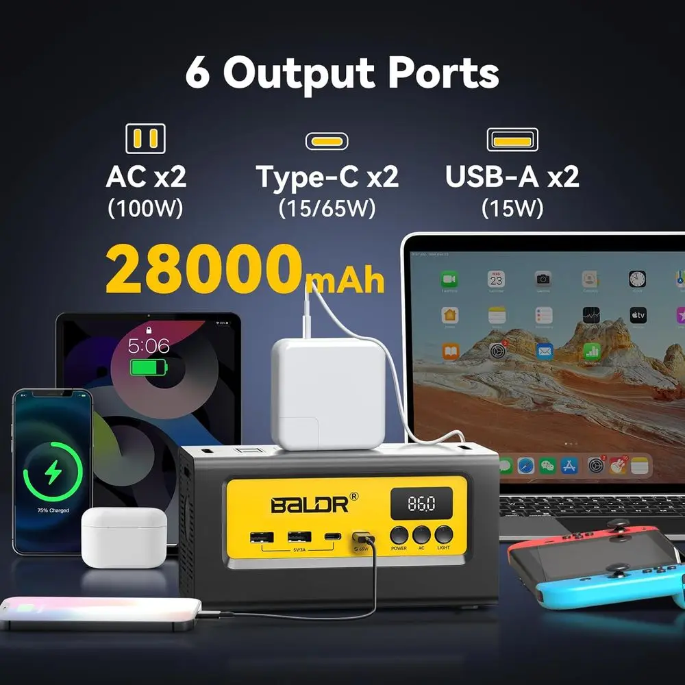 Estação de energia portátil 28000mah, 90wh liepo4 bateria backup acampamento r gerador ast carregamento com tomada ac 150w pico power bank