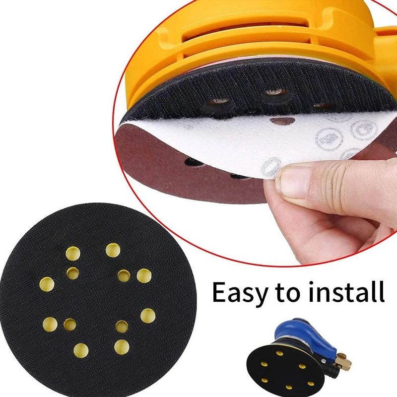 Vassoio di carta vetrata da 5 pollici a 8 fori per levigatrice a disco, supporto con gancio e anello, lucidatrice per smerigliatrice pneumatica da 125 mm