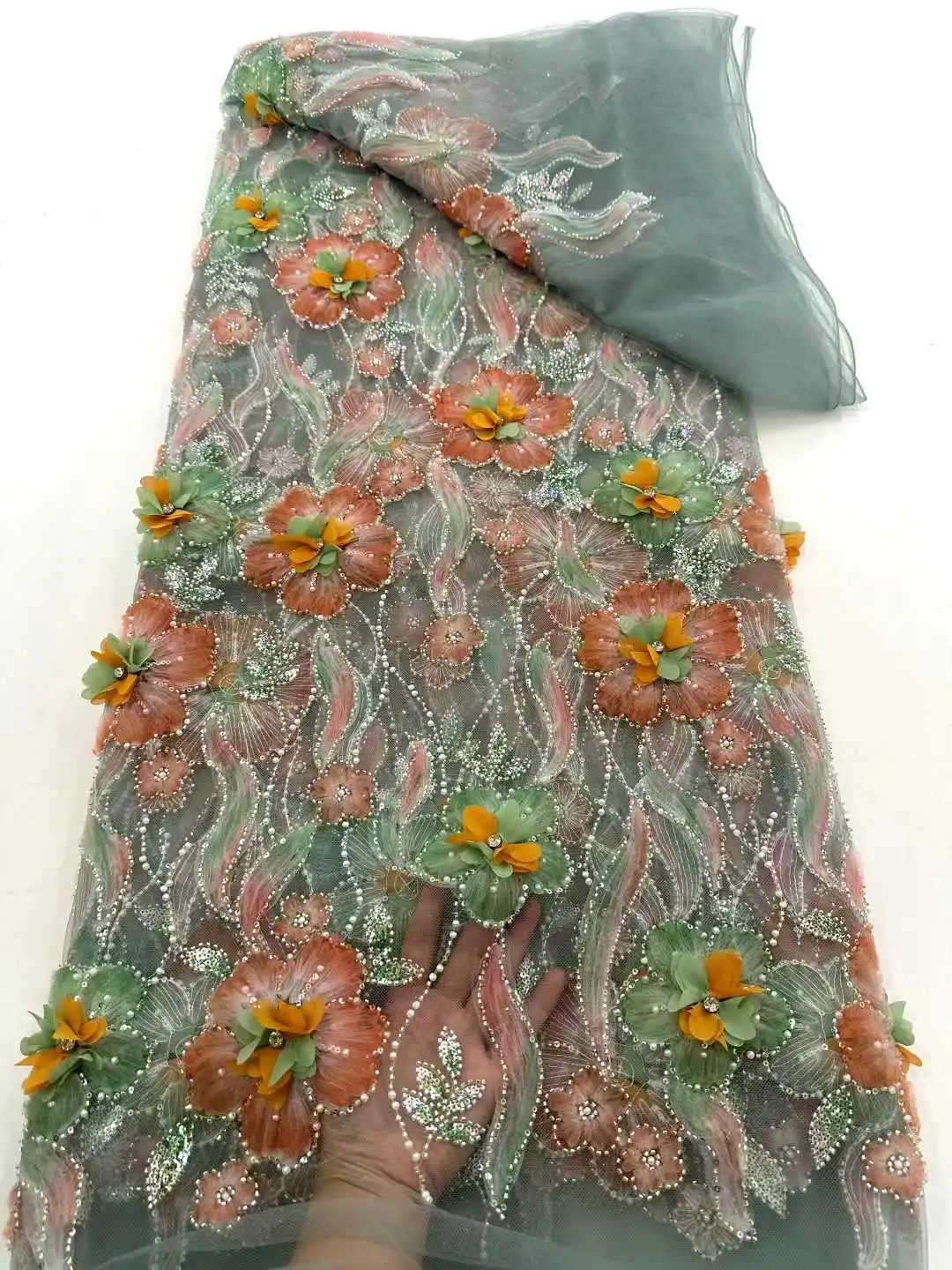 

Роскошная африканская 3D-ткань с цветочным узором и бисером, французское нигерийское кружево с пайетками 2026 года для свадебных и праздничных платьев