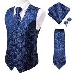 Hi-Tie-chalecos de seda de 20 colores para hombre, ropa Formal de negocios, chaqueta delgada sin mangas, traje de Cachemira azul, 4 Uds.