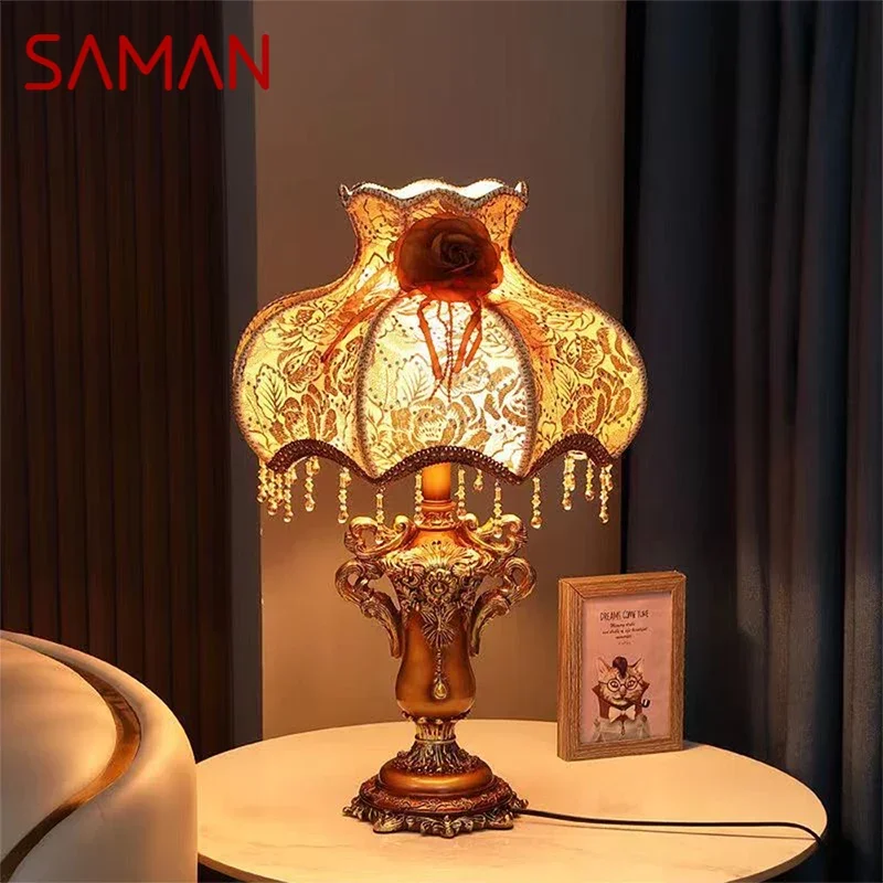 

SAMAN European Table Lamp Luxurious Living Room Bedroom Study Villa Hotels LED Retro Creativity Bedside Desk Light