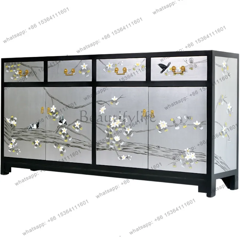 New Chinese side cabinet, classical retro shoe cabinet, painted paint entrance, solid wood tea cabinet