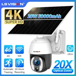 LS VISION 8MP 24/7 Hours Recording Solar Camera 4K 4G 20X Optical Zoom WiFi PTZ Auto Tracking CCTV Cameras with 20W Solar Panel