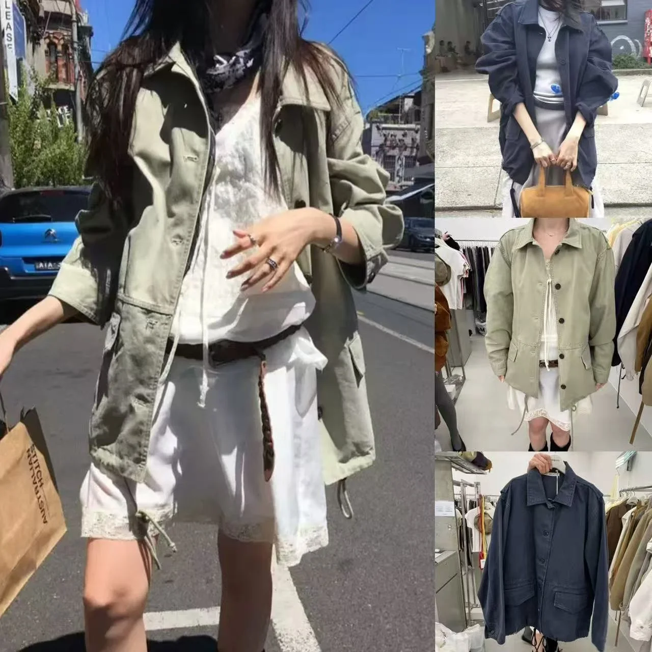 

Retro Style Workwear Jacket Breathable Vintage Faux Leather Drawstring Barn Style Versatile Women's Long Sleeve Mid-Length Coat