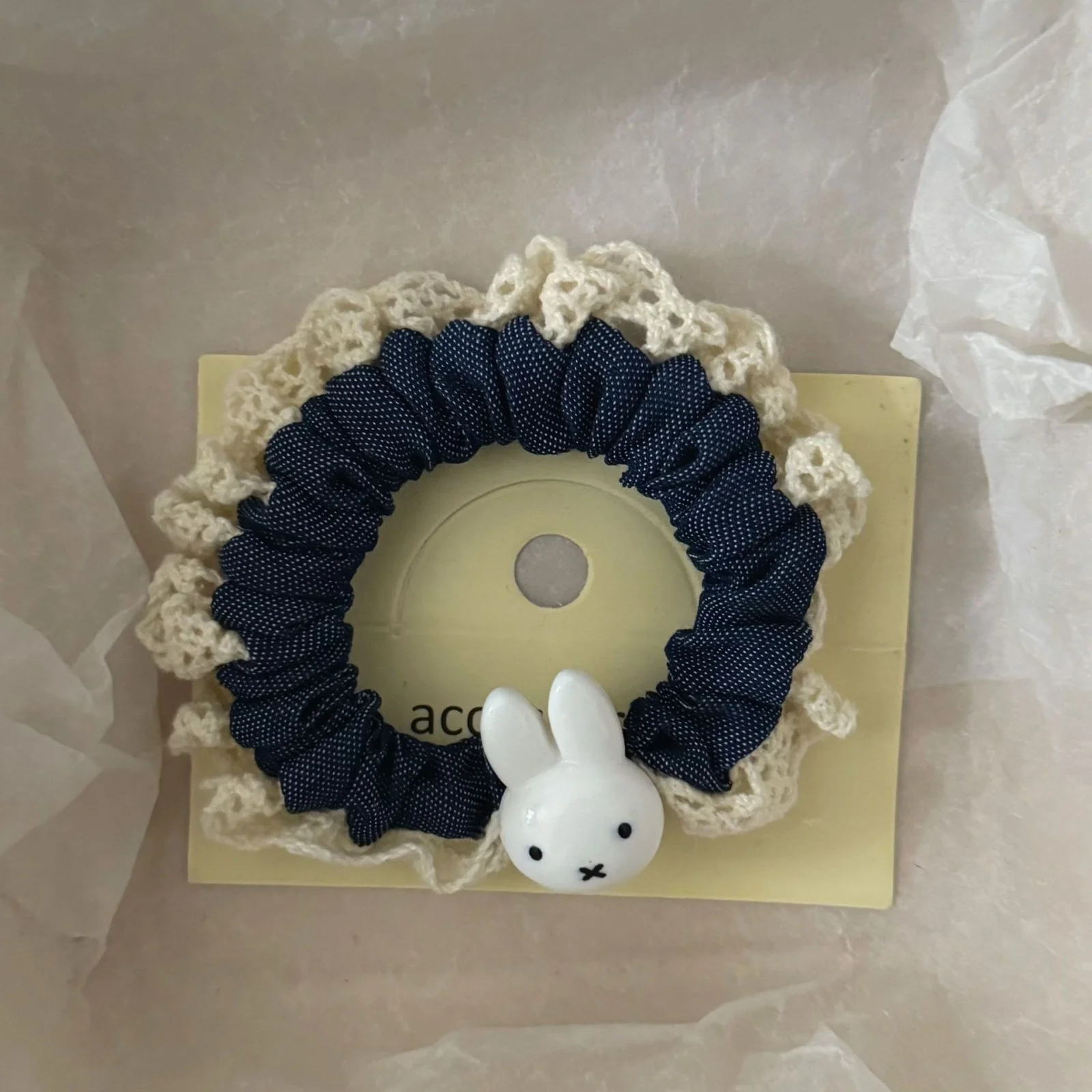 1PC Blue & Navy Rabbit - Decorated Scrunchies, Lace - Edged Hair Bands, Lovely Hair Accessories for Women