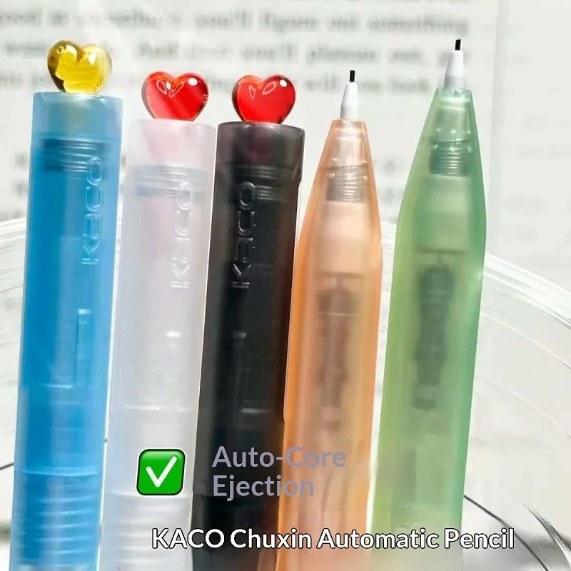 New Kaco 0.5 Mechanical Pencil First Heart Cute Design Transparent Clear Barrel Auto Writing Pen for Girls Back To School Gift