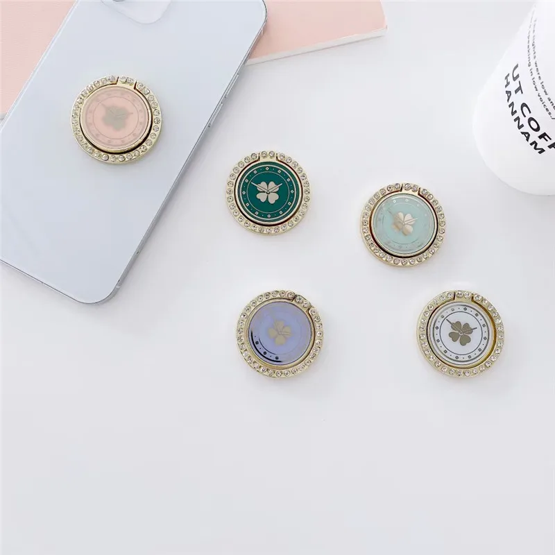 

Lucky Clover Metal Diamond Mobile Phone Holder Stand INS Phone Finger Holder Fold Ring Mobile Stand Tok Support For Iphone 16 15