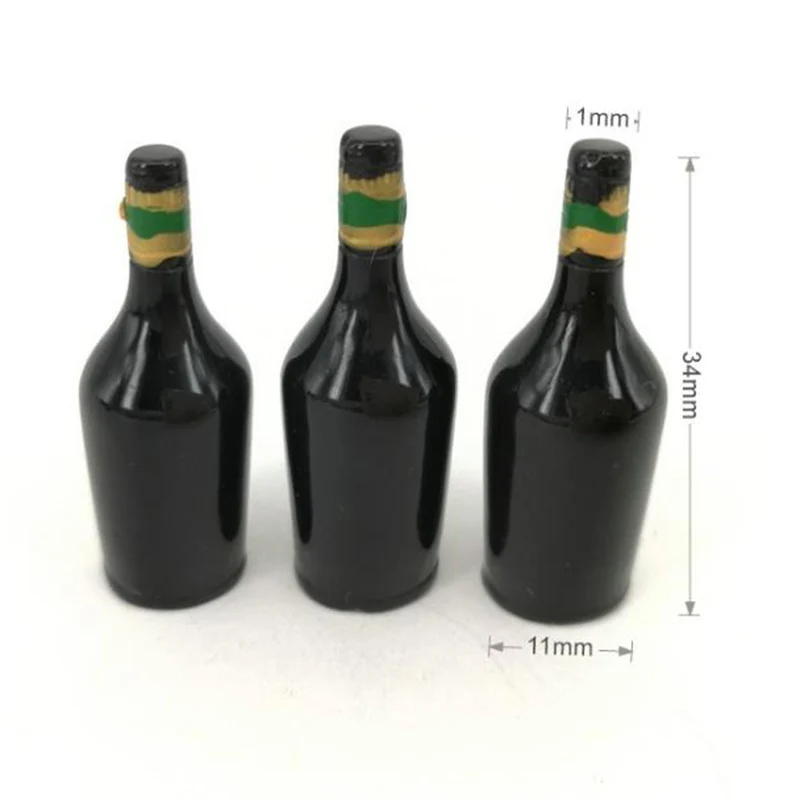 3 Pieces 1/12 Dollhouse Miniature Kitchen Glass Wine Bottles Model Supplies Mini Resin Bottle Simulation Model Toy House