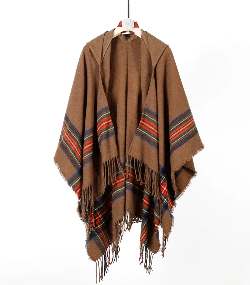 Ethnic Style Cape for Women with Hats Thickened Warm Travel Scarf Cape Jacket