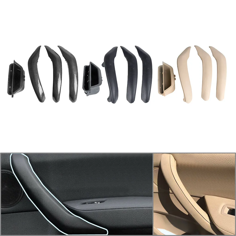 4x Car Leather Inner Outer Door Pull Handle Trim Cover For BMW X3 X4 F25 F26 2010-2017 Only For left hand drive