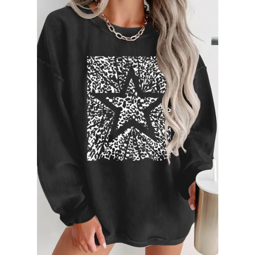 Autumn and Winter Women's Long Sleeved Round Neck Casual Hoodie with Fashionable Printing Loose and Comfortable Pullover Hoodie