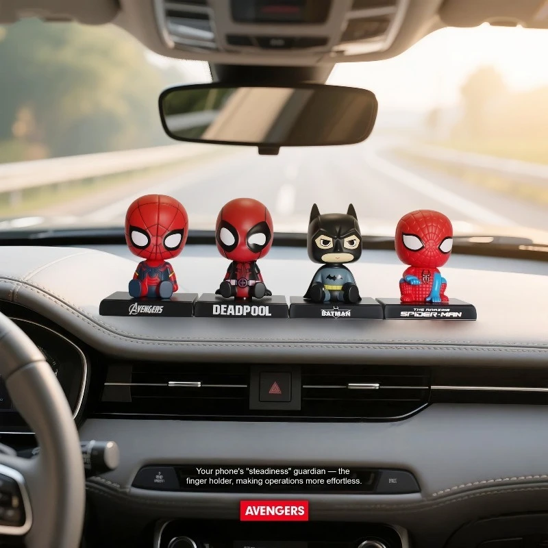 獣王国バットマンスパイダーマンアニメ漫画モデリングフィギュア創造的人格クールな車ボブルヘッド飾りおもちゃ男の子のため