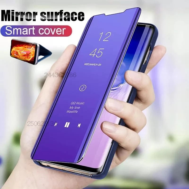 Mirror Smart Case For Samsung Galaxy S24 S22 Ultra S21 Pro A22 A32 A52 A72 A05 S A15 A25 Cover View Leather Kickstand Flip Cases