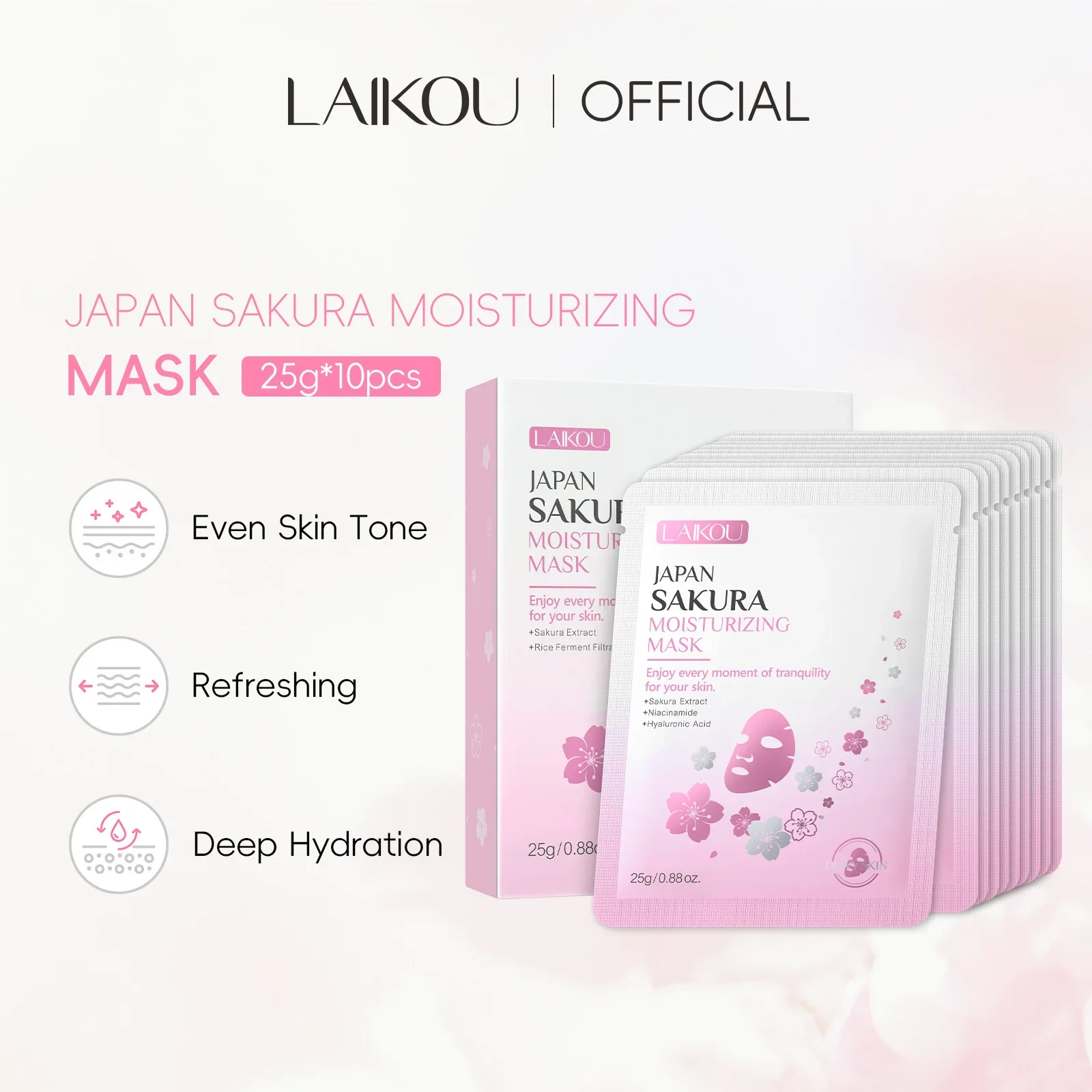 

Увлажняющая маска Japan Sakura, 25 г, 10 шт., длительное увлажнение, питает, подтягивает, укрепляет кожу, уход за лицом