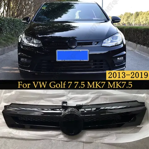 Racing Style Car Front Air Intake Grille For Volkswagen Golf 7 7.5 MK7 MK7.5 2013-2019 Glossy Black Front Bumper Grill ABT Style