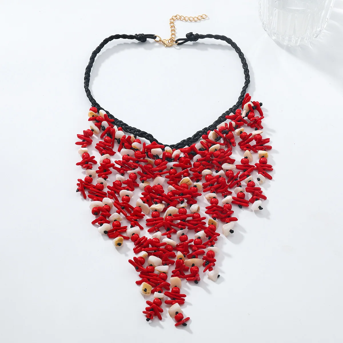 

ZAA Vintage Handmade Red Resin Beads Long Tassels Necklace for Women Boho Jewelry Holiday Party Neck Accessories