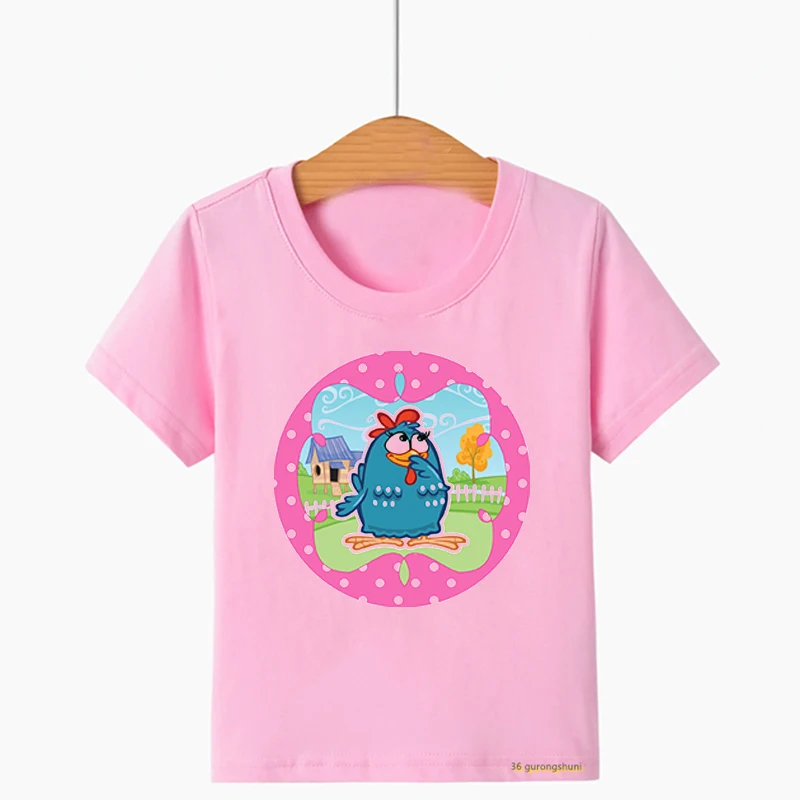 Kawaii Mädchen T-Shirt ScláSsicos Com EINE Galinha Pintadin Cartoon Print Kinder T-shirts Mode Kurzarm Mädchen Rosa Leibchen Tops