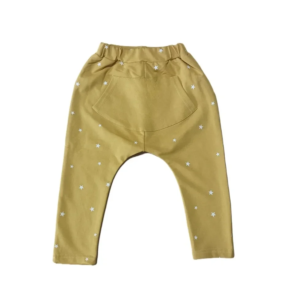 cotton and stretch boys pants loose star print big pocket girl trousers