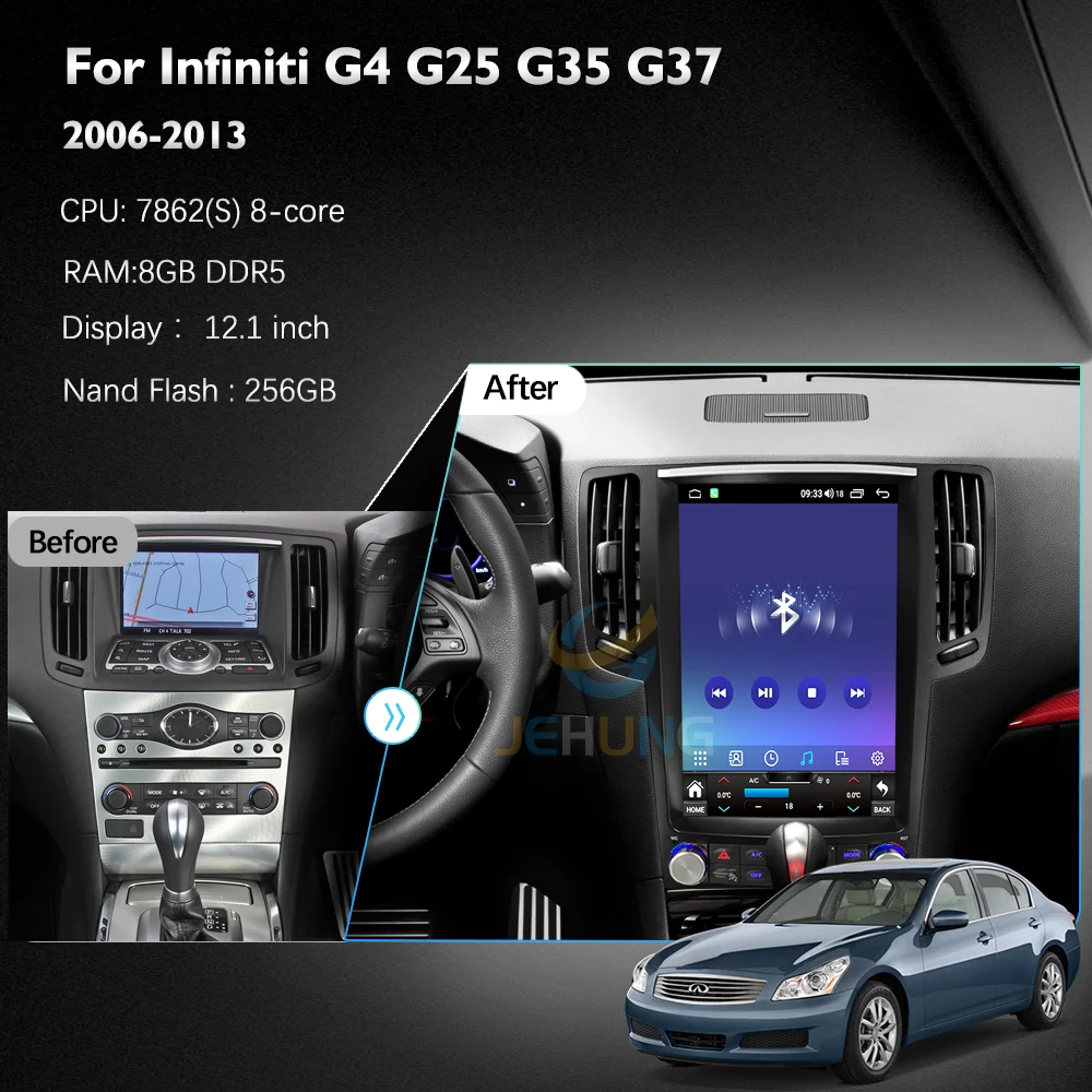 JEHUNG 12.1 inch For Infiniti G4 G25 G35 G37 2006-2013 Android 12 Car multimedia player GPS CarPlay Radio 5G WIFI Navigation