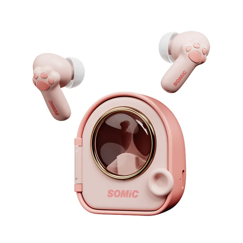 

Somic C10 Earphone Bluetooth Wireless Cute Cartoon Pink Protective Long Endurance Noise Reduction Music For Girls Gift Office