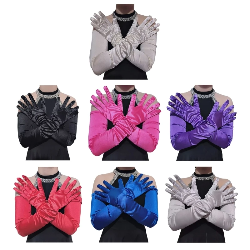 Satins Gloves Women Party Gloves Long Length Sexy Gloves NightClub Hand Gloves