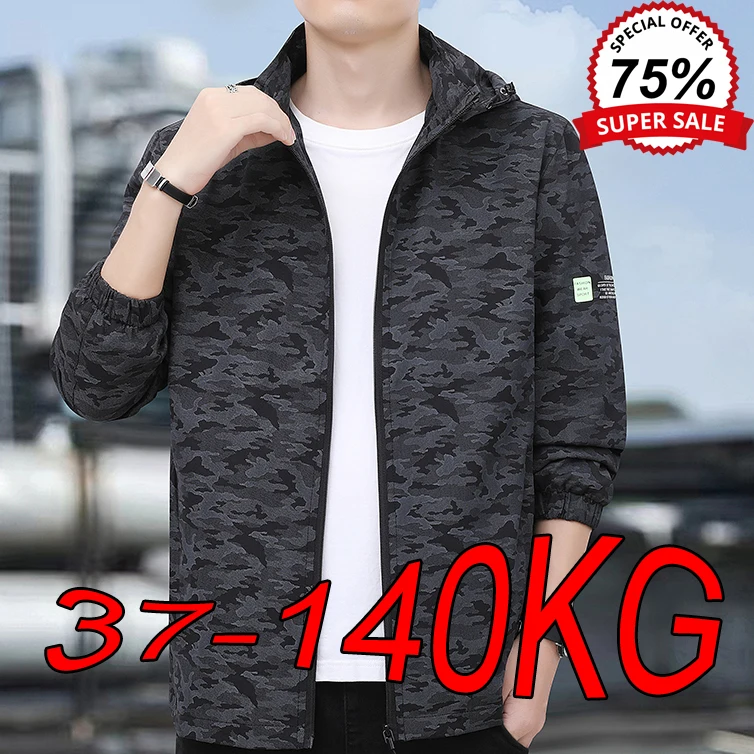 6XL 7XL 8XL Men's Jackets Large Size Autumn Casual Camouflage Windbreaker Plus Size Sports Outdoor Loose Multicolor Hoodeies