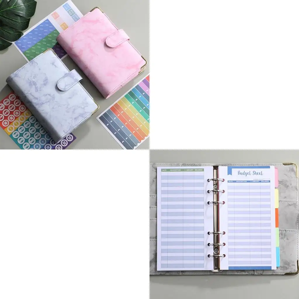 Pocket 6 Ring Budget Binder Planner Money Saving with Sticker for Cash