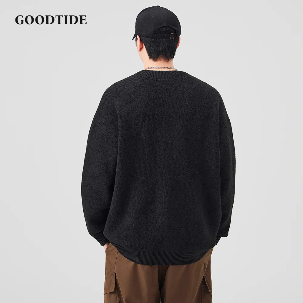 Fashion Men's Casual V - Neck Button Down Cardigan Winter New Loose Fit Knitted Sweater Jacket Long Sleeve Outerwear Pockets Top