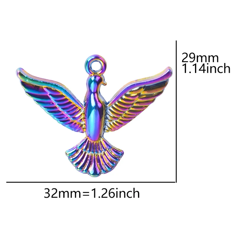 10PCS Alloy Peace Dove Bird Charm Pendant Accessory Rainbow Color For Jewelry DIY Making Necklace Earring Metal Bulk Wholesale