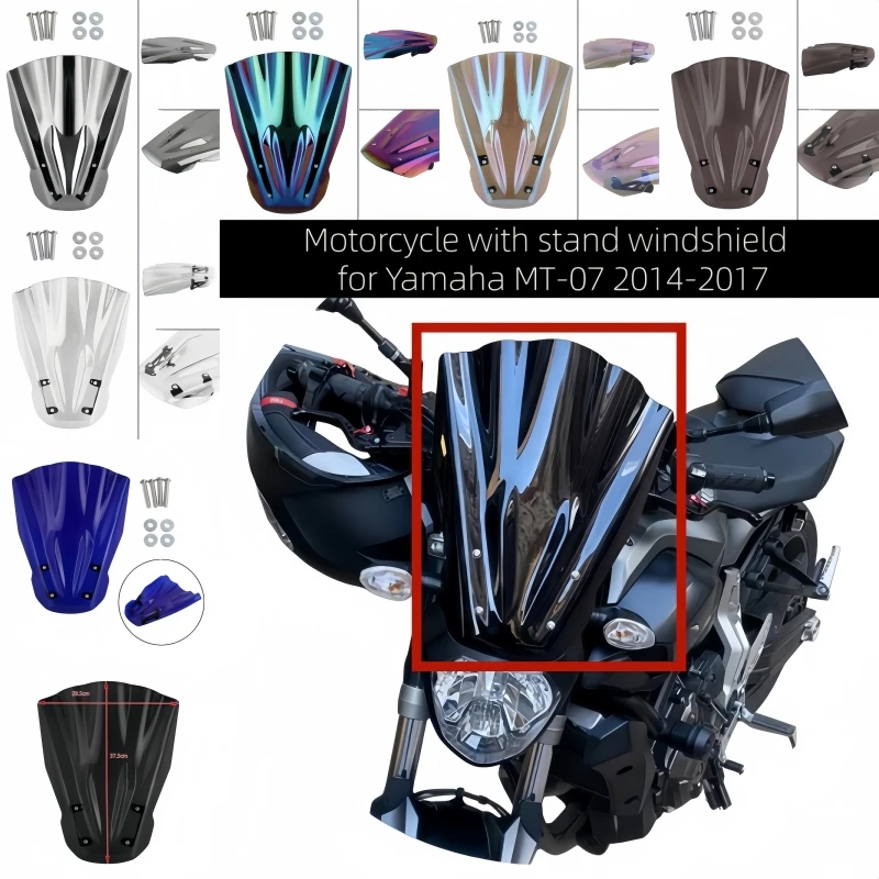 Motorcycle windshield with stand with raised windshield deflector air deflector for Yamaha MT 07 MT07 MT-07 2014-2017