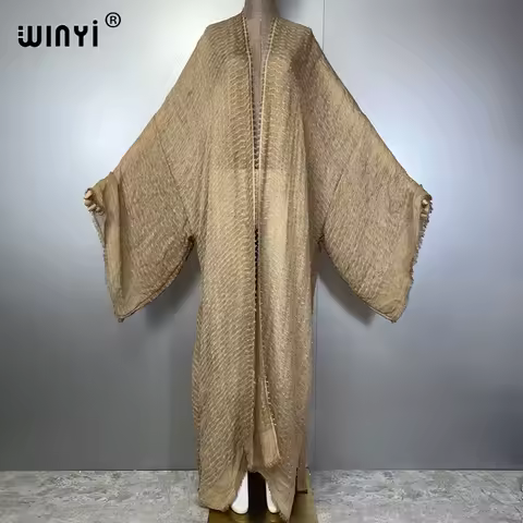 WINYI Geometric print kimono kaftan beachwear Cardigan evening dress abaya dubai luxury cover-ups beach outfits women long dress